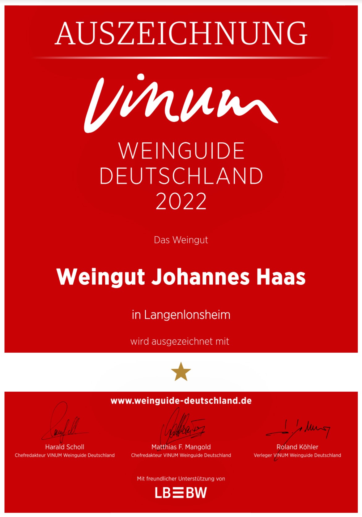 Auszeichnung Vinum Weinguide 2022